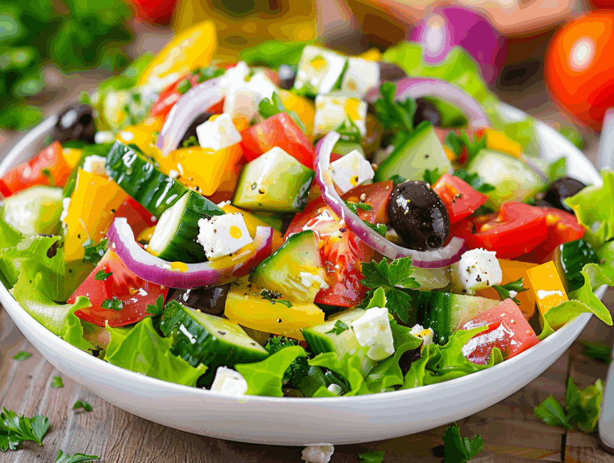 Vegetarischer Bauernsalat mit Avocado und Feta
