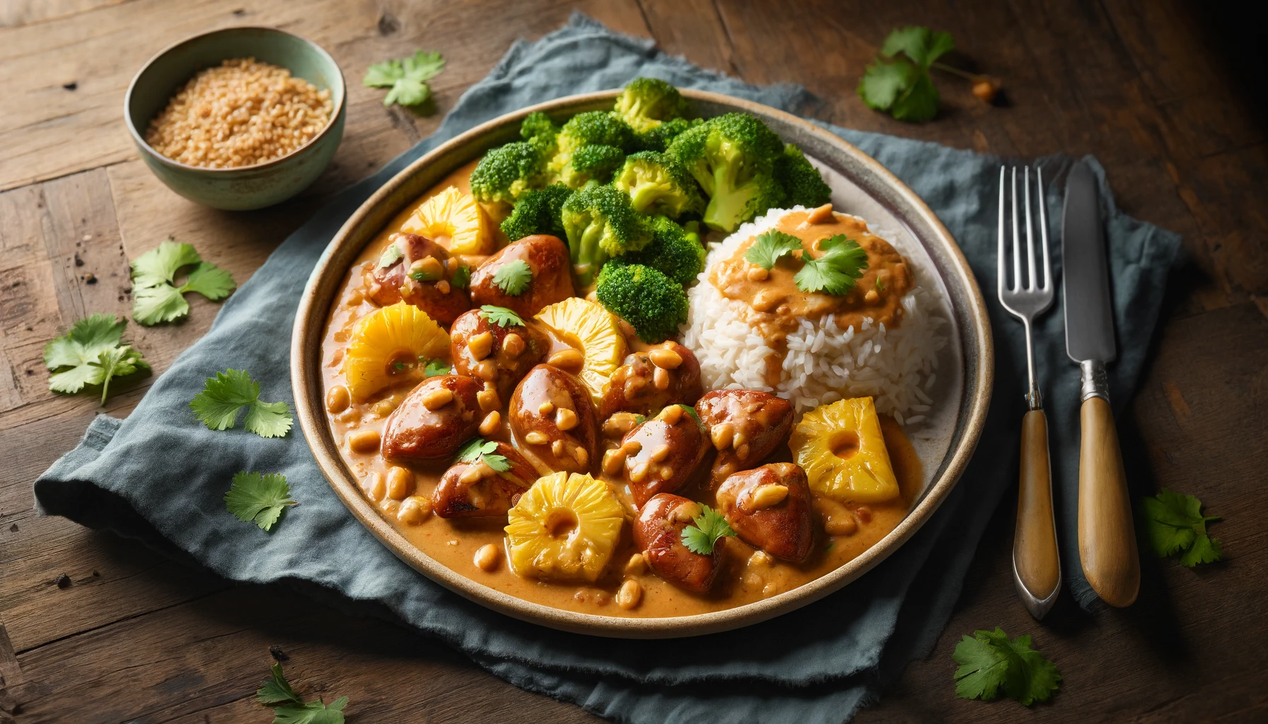 Hühnerherzen mit Erdnuss-Ananas-Sosse