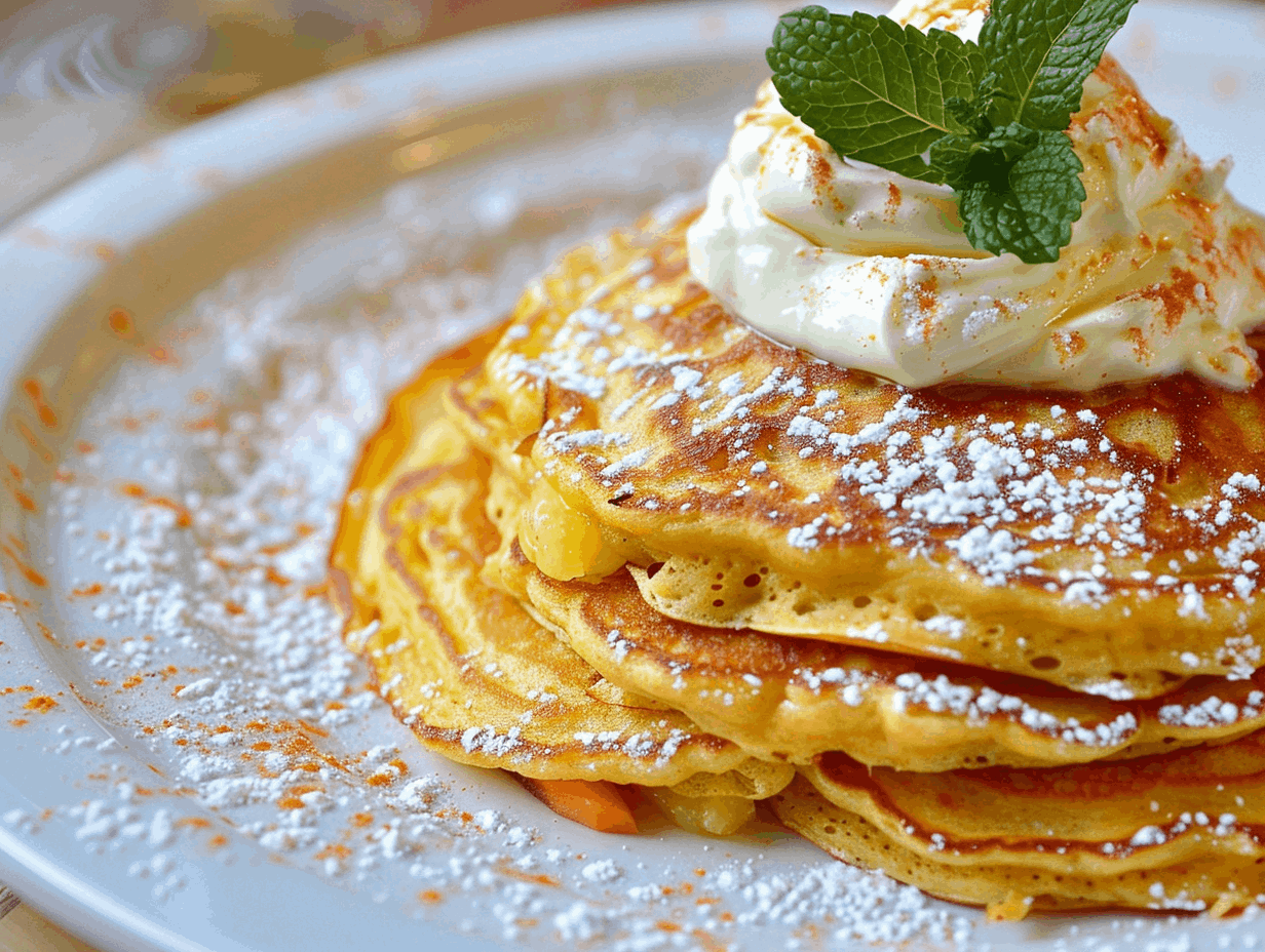 Karotten-Ananas-Pfannkuchen mit Minz-Joghurt-Creme