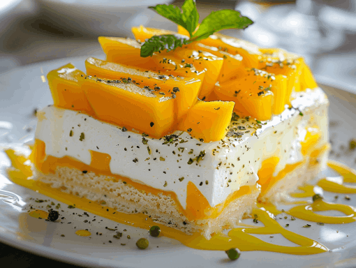 Mango-Joghurt-Torte mit grünem Pfeffer