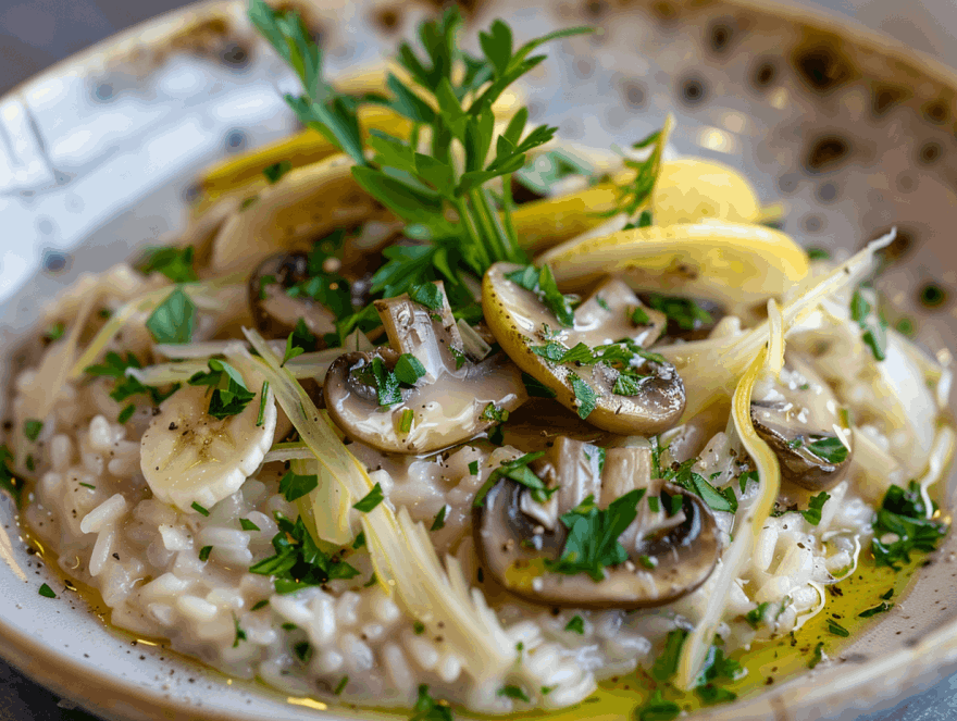 Pilzrisotto mit Fenchel-Bananen-Salat