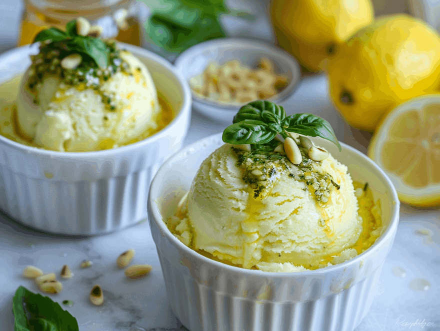 Zitronen-Sorbet mit süßem Pesto